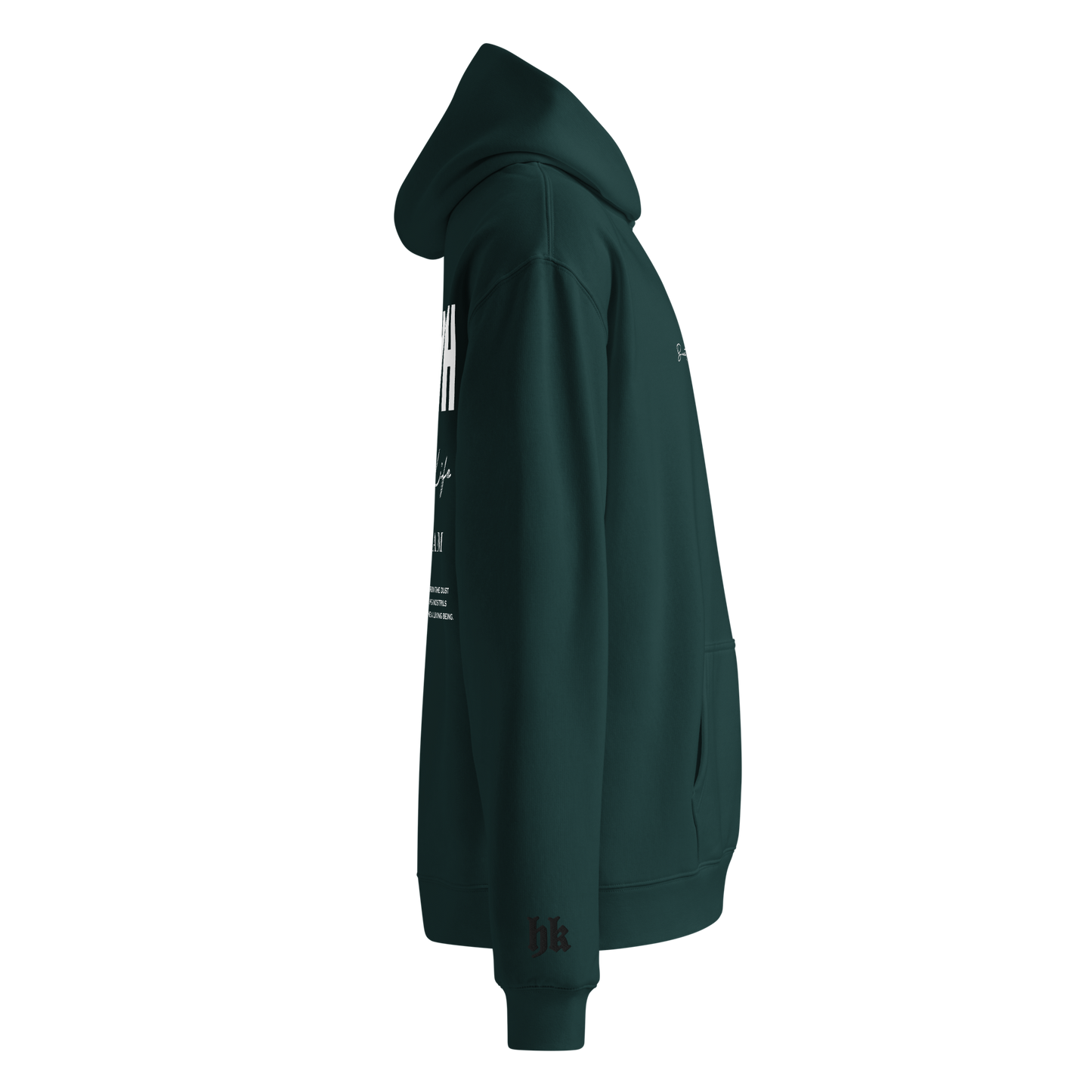 YHWH - BREATH OF LIFE Hoodie in Emerald Green Arm by Holy King Clothing Christian Street Wear Clothing Brand