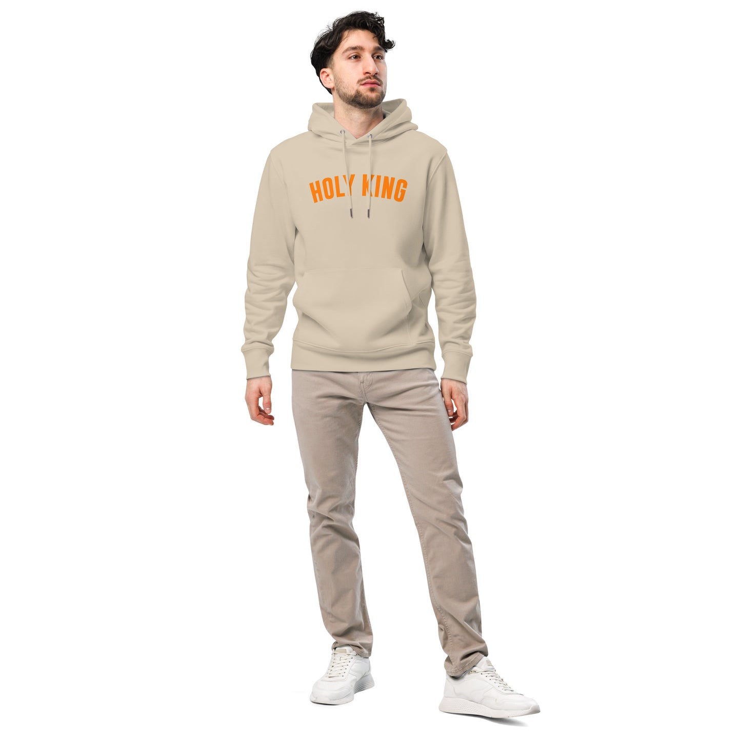 'Made by God L.E' Hoodie Front Model by Holy King Clothing. Christian Street Wear Clothing Brand