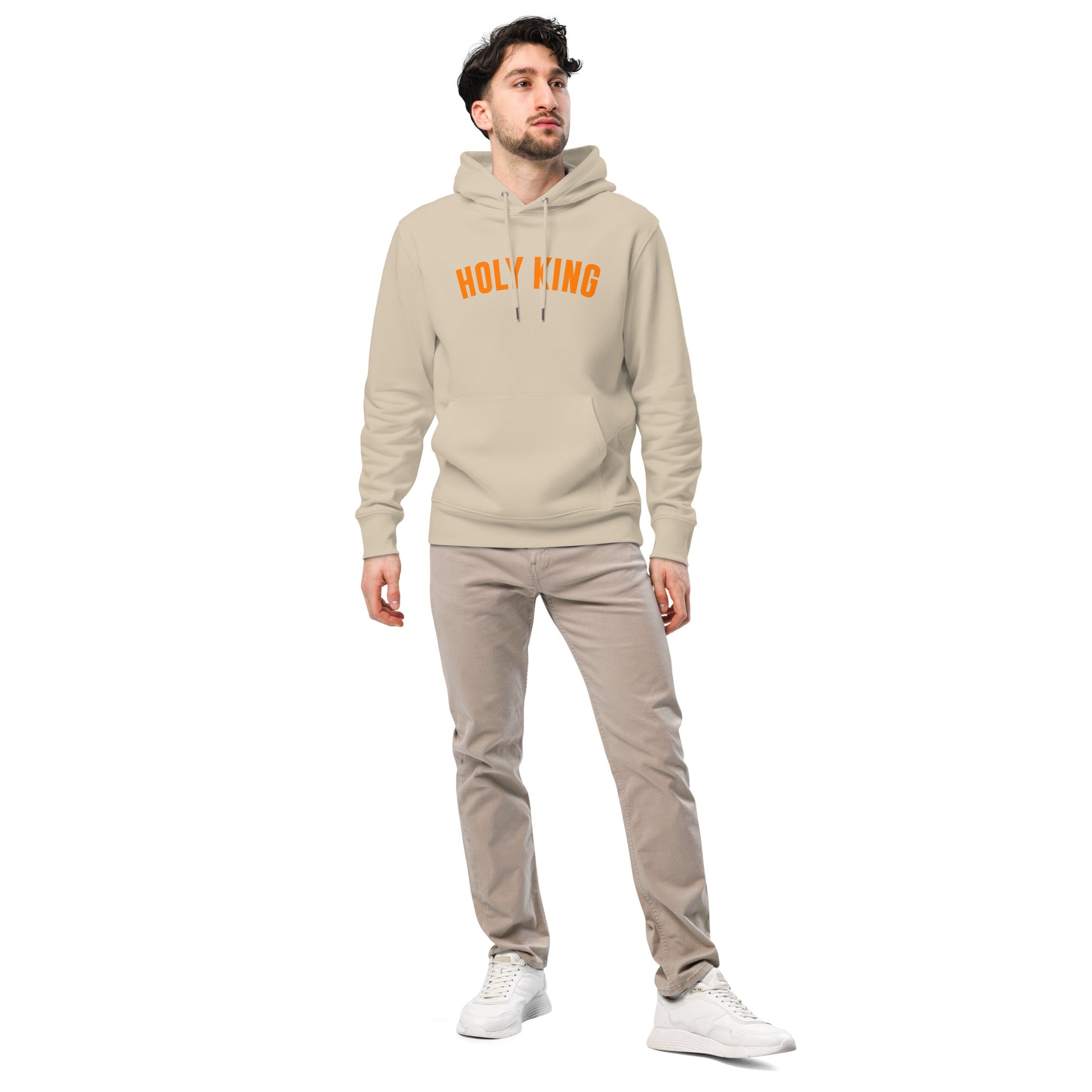 'Made by God L.E' Hoodie Front Model by Holy King Clothing. Christian Street Wear Clothing Brand