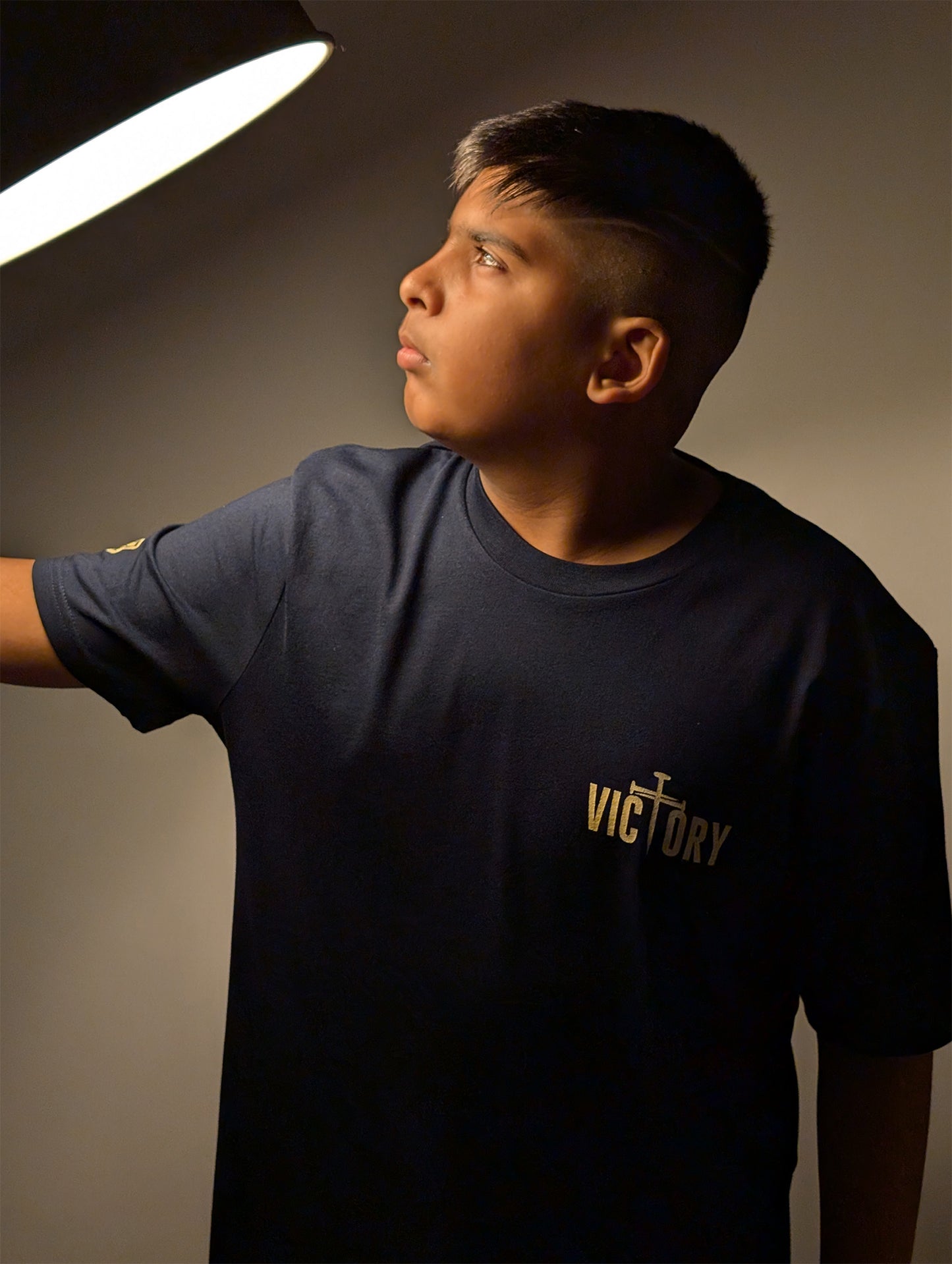 Victory T-shirt Front Photo in Blue by Holy King Clothing