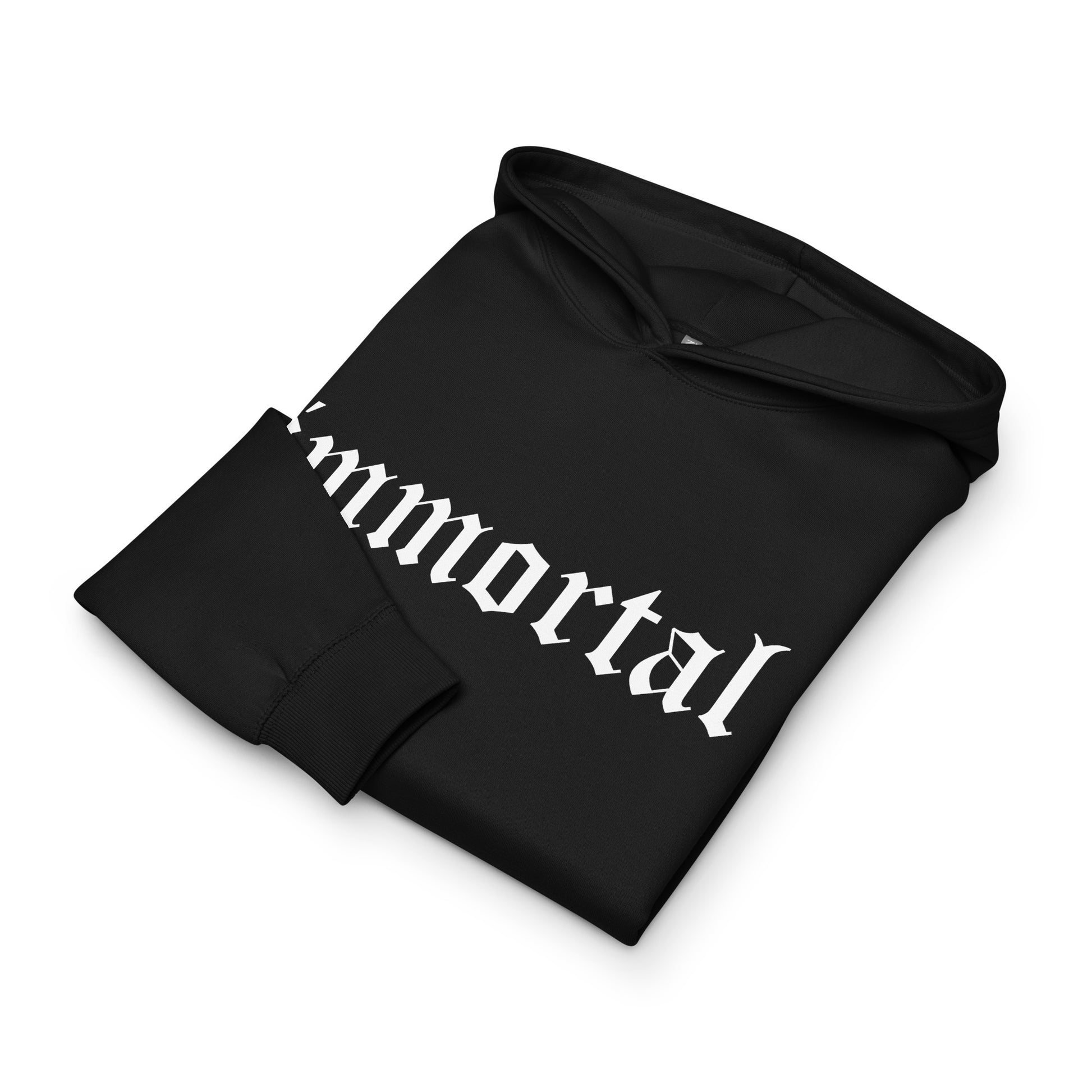 immortal hoodie in black by Holy King Clothing front fold. Christian Street wear Clothing Brand
